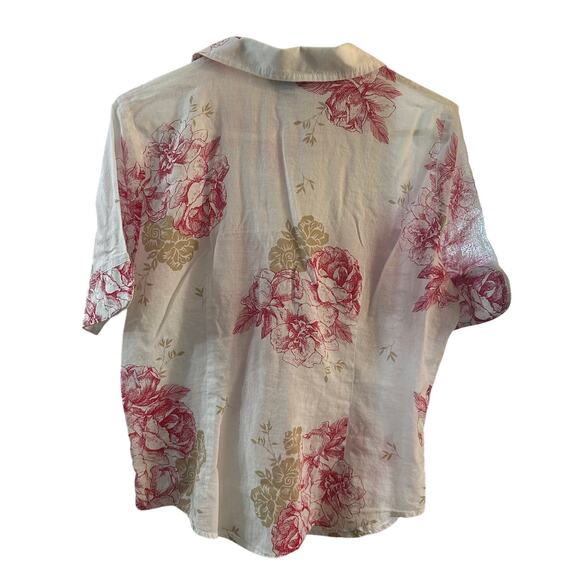 Kate Landry Women's Delicate Sheer Gold Red Floral Button Up Size XL - Picture 4 of 6